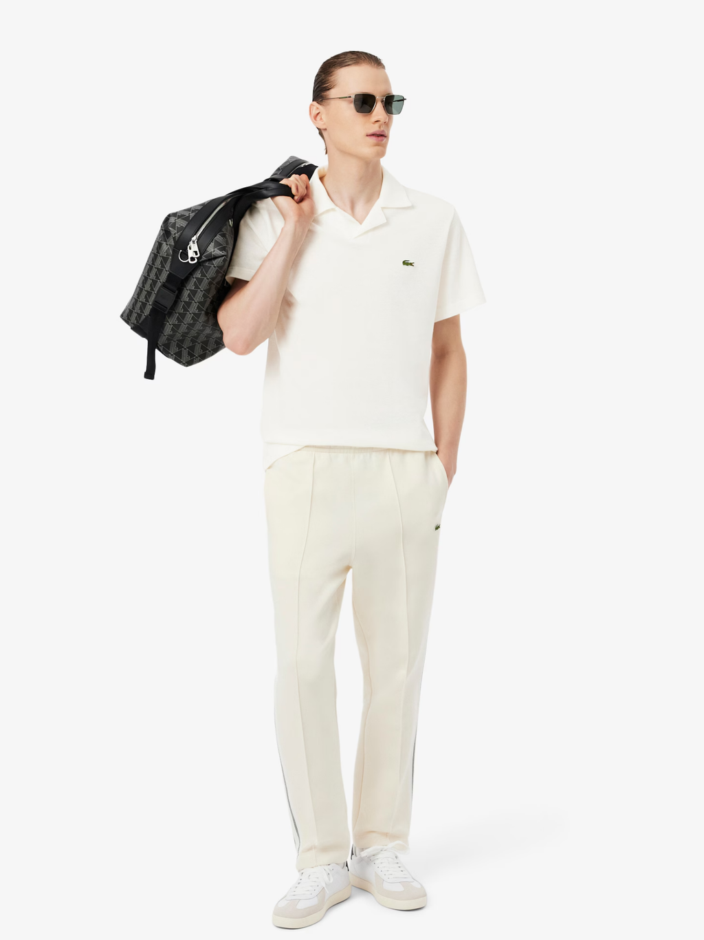LACOSTE Classic Fit Cotton-Linen Polo Shirt White