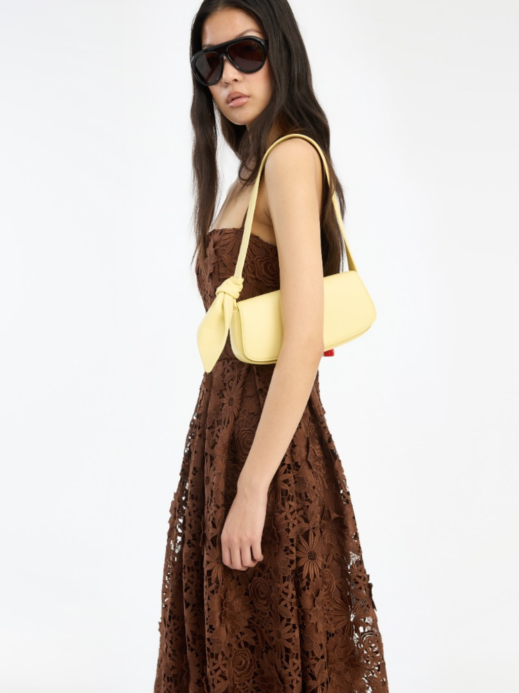 ROTATE BIRGER CHRISTENSEN WOMEN 3D Lace Flared Midi Dress Dark Brown