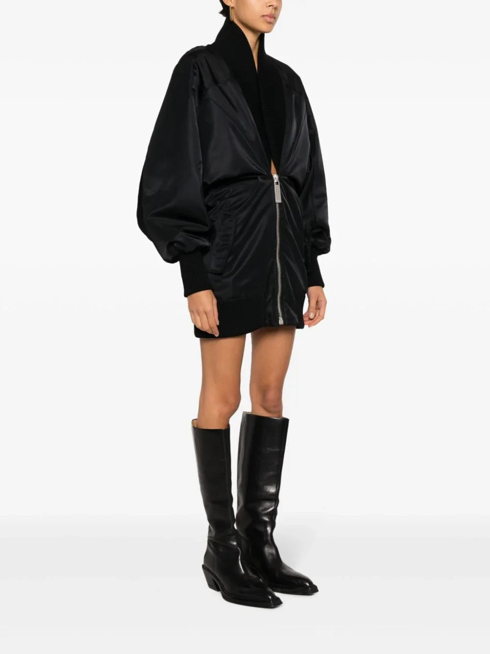 OFF-WHITE WOMEN NY Puff Sleeves Zipped Minidress Black