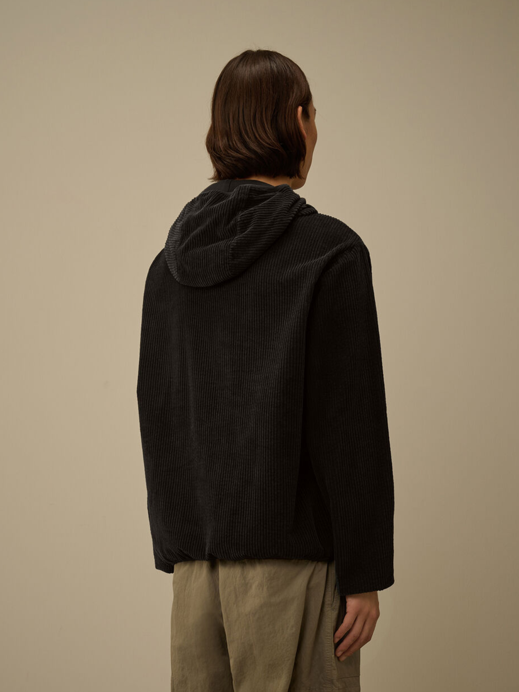 C.P COMPANY Corduroy 350 Lens Hooded Sweatshirt Black