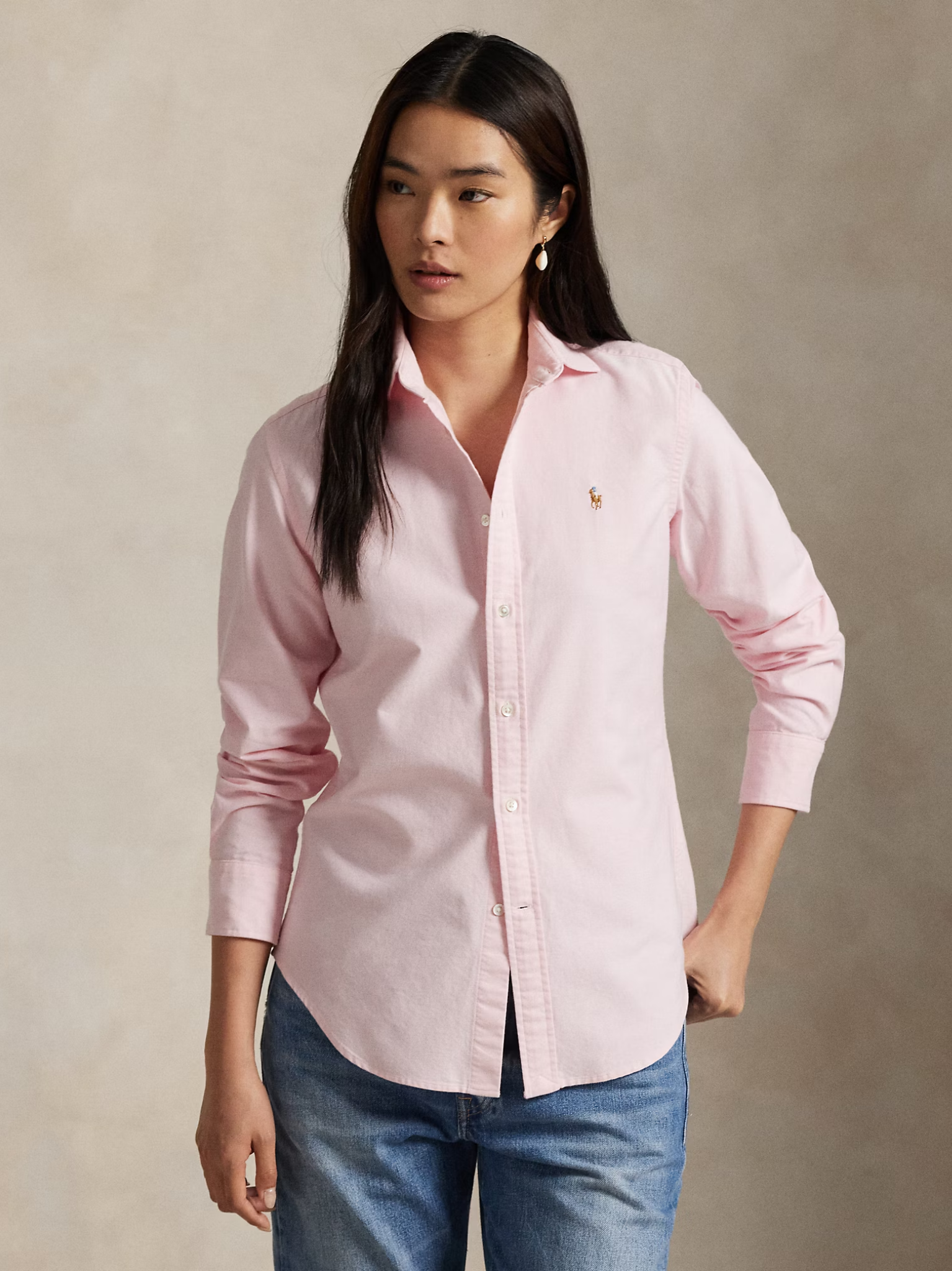 RALPH LAUREN WOMEN Slim Fit Oxford Shirt Bath Pink
