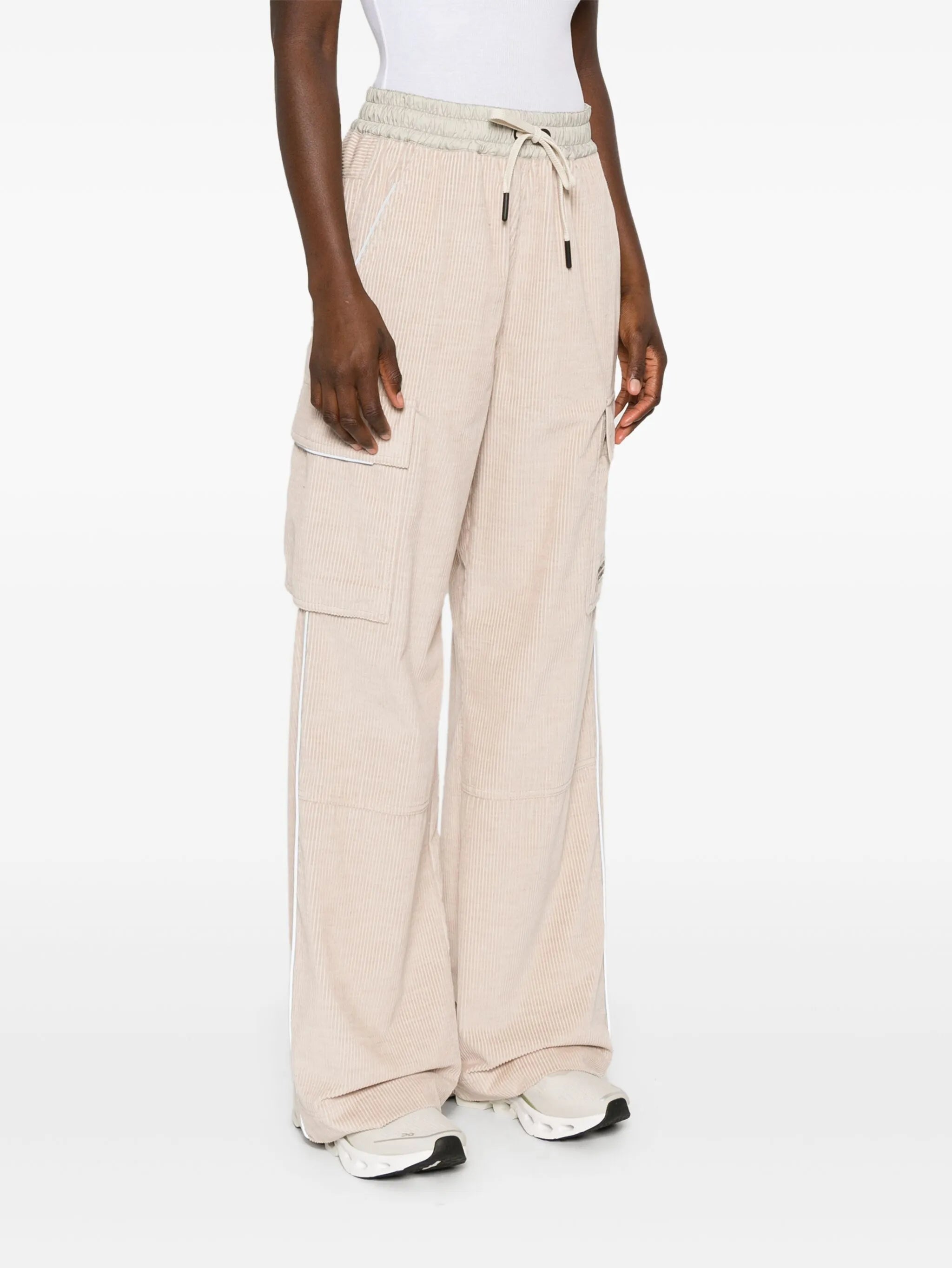 MONCLER GRENOBLE WOMEN Logo Patch Corduroy Trousers Pink
