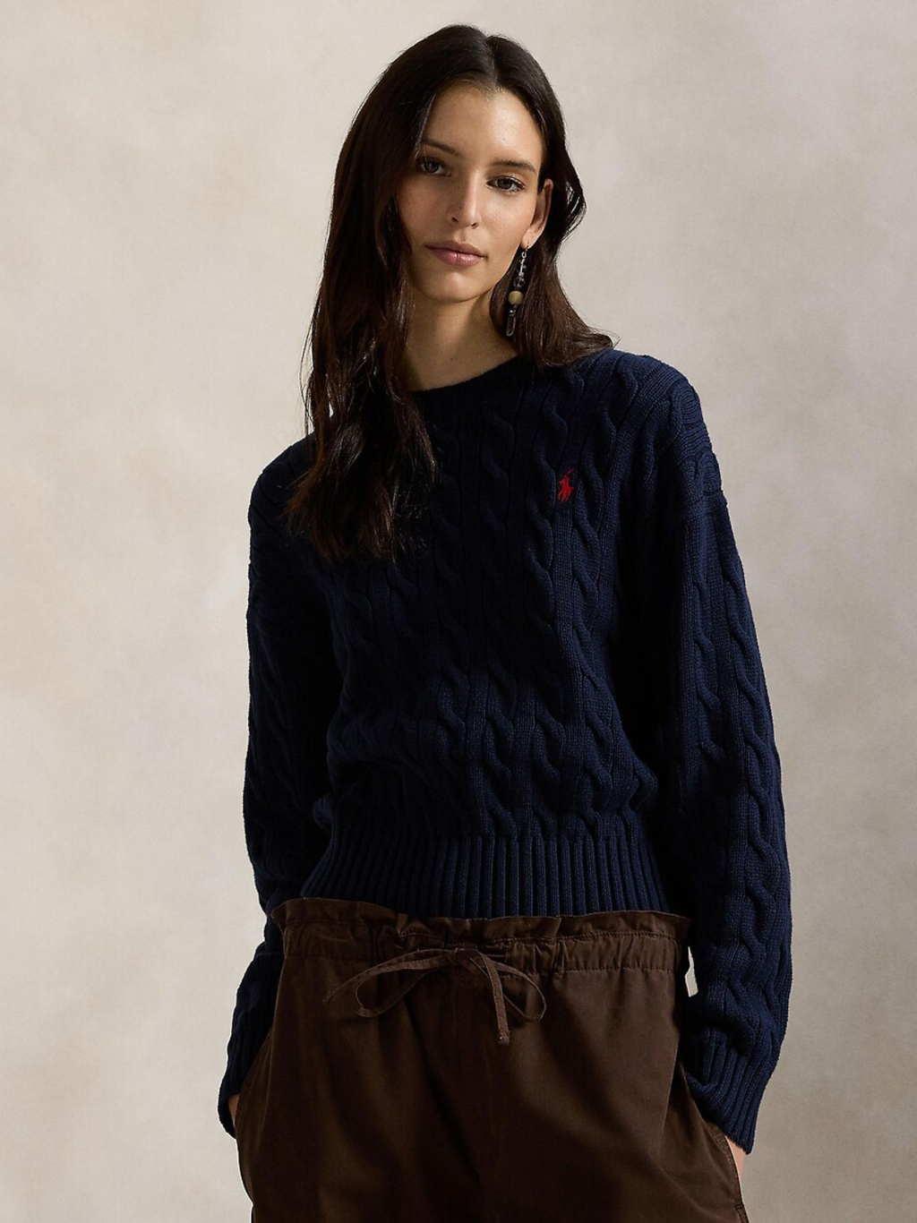 RALPH LAUREN WOMEN Loose Fit Cable-Knit Wool Jumper Navy