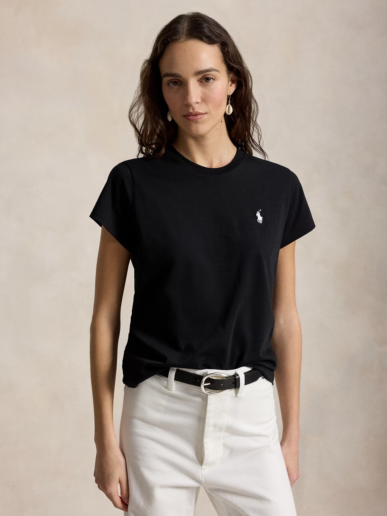 RALPH LAUREN WOMEN Classic Fit Cotton Jersey Crewneck Tee Polo Black