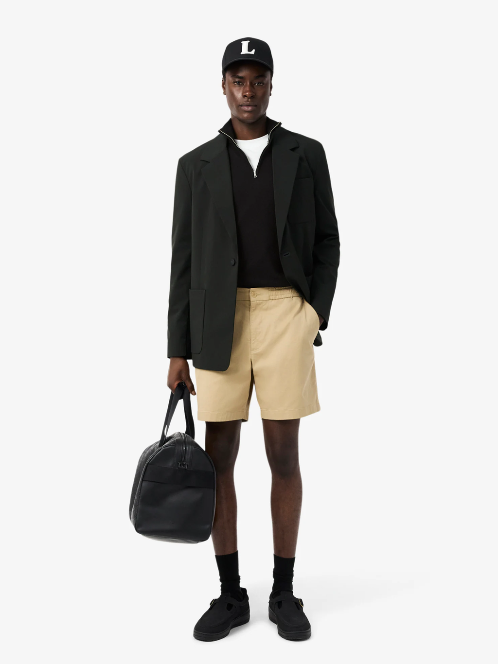 LACOSTE Zipped High Neck Cotton Sweater Black