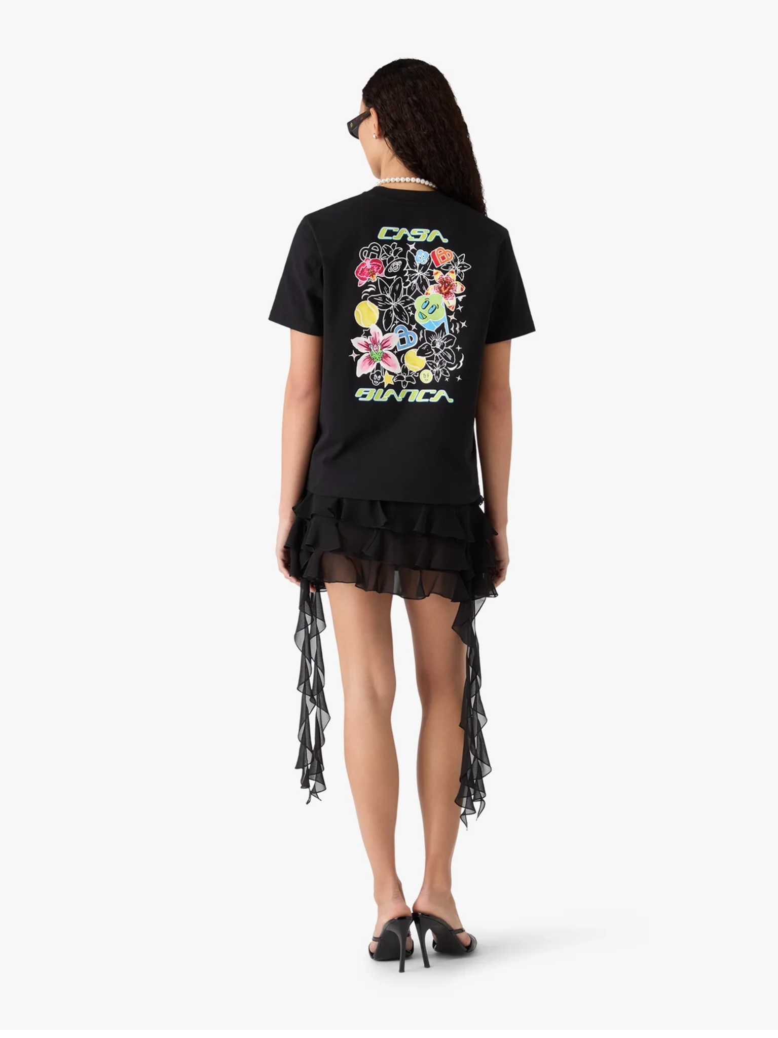 CASABLANCA WOMEN Graffiti Short Sleeve T‑Shirt Black