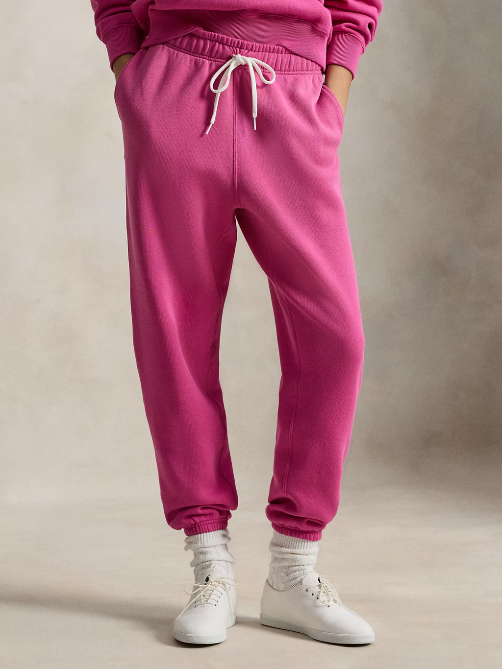 RALPH LAUREN WOMEN Fleece Drawstring Tracksuit Bottoms Accent Pink