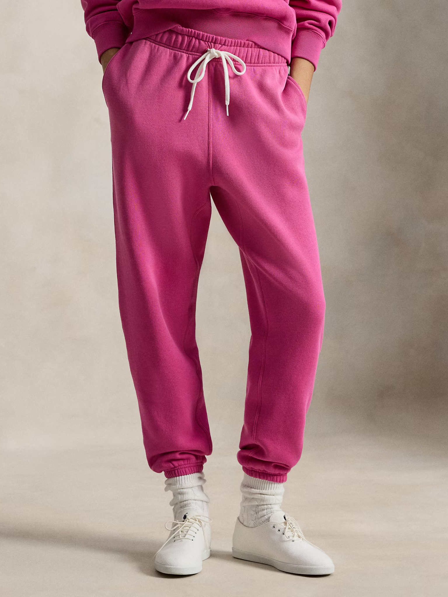 RALPH LAUREN WOMEN Fleece Drawstring Tracksuit Bottoms Accent Pink