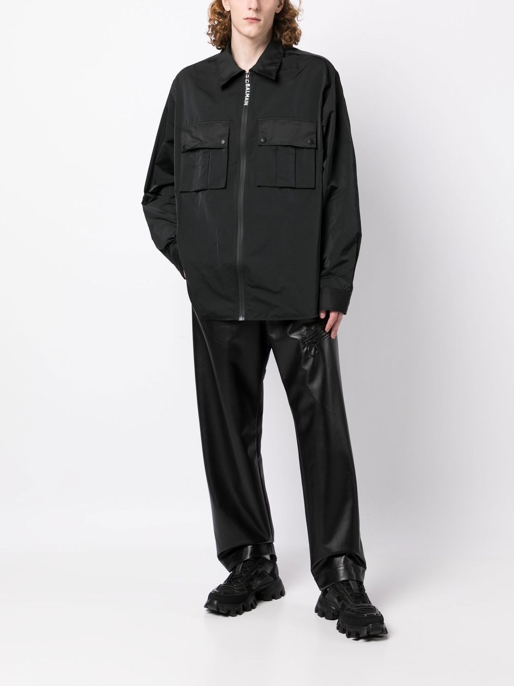 BALMAIN Front Pocket Nylon Shirt Black