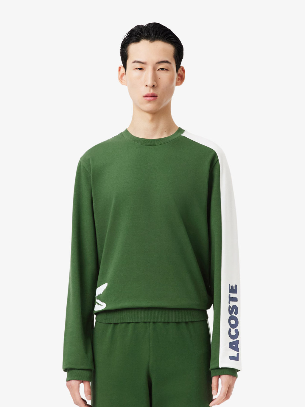 LACOSTE Printed Fleece Loungewear Sweatshirt Green