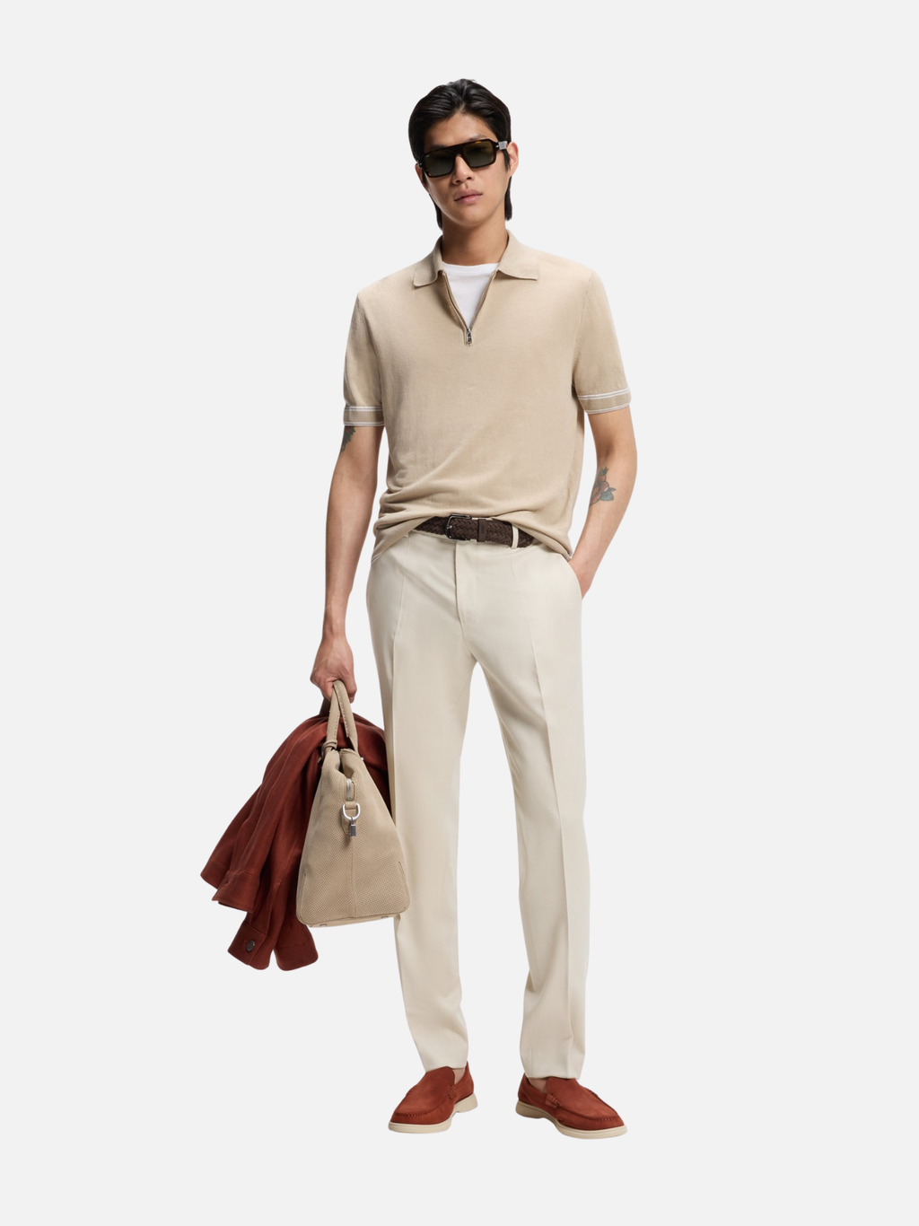 BOSS Virgin-wool Slim-fit Trousers Open Beige