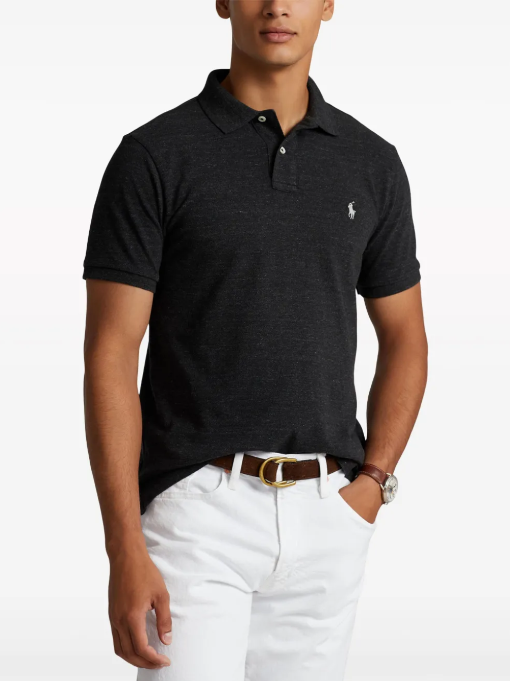 RALPH LAUREN The Iconic Mesh Polo Shirt Black Marl Heather