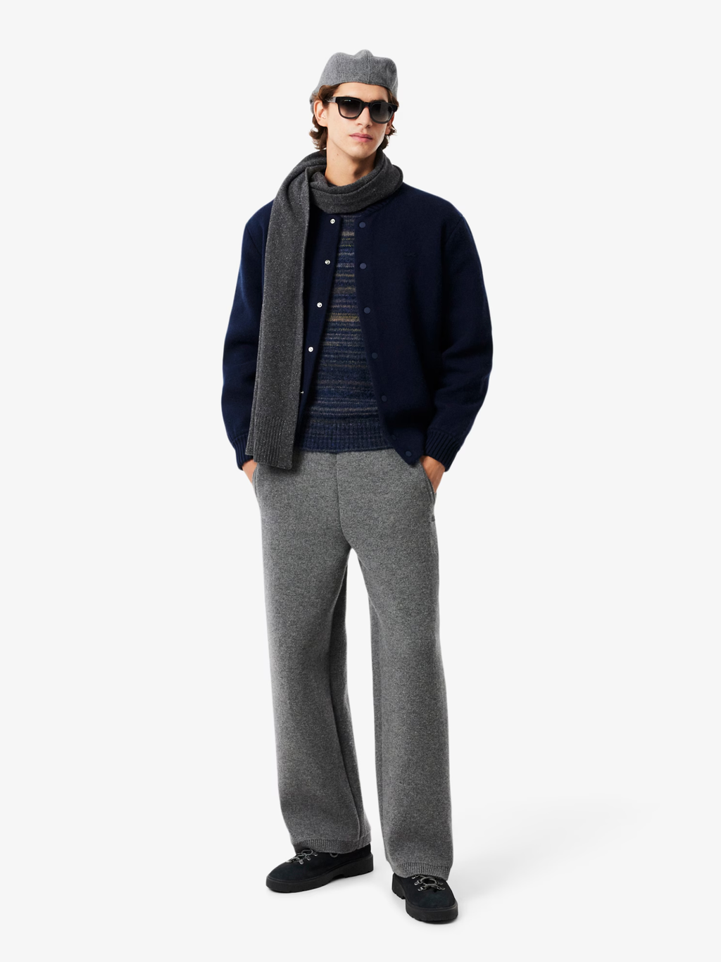 LACOSTE Merino Wool Jersey Bomber Jacket Midnight Blue