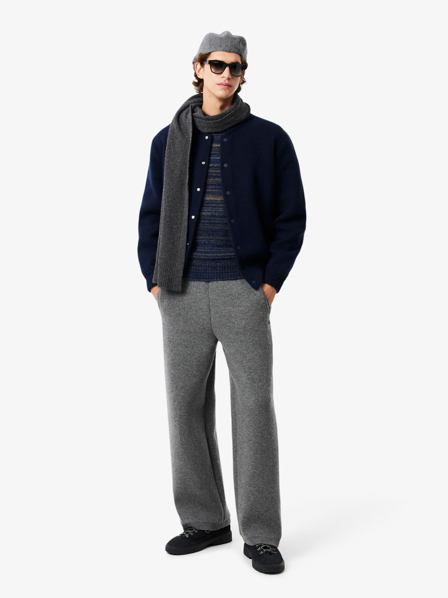 LACOSTE Merino Wool Jersey Bomber Jacket Midnight Blue