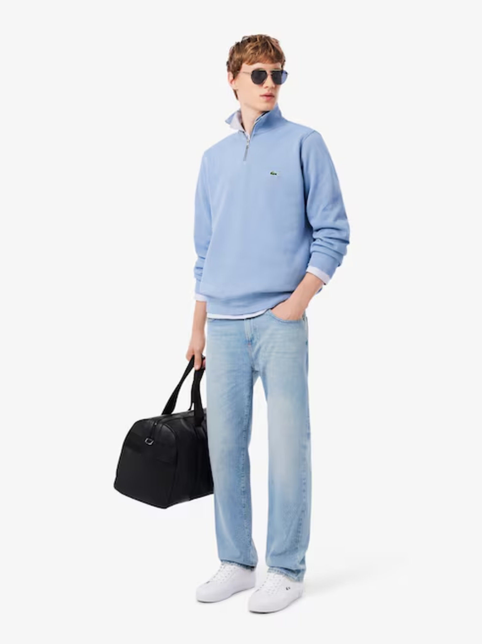 LACOSTE Zip-Up High Neck Interlock Sweatshirt Light Blue