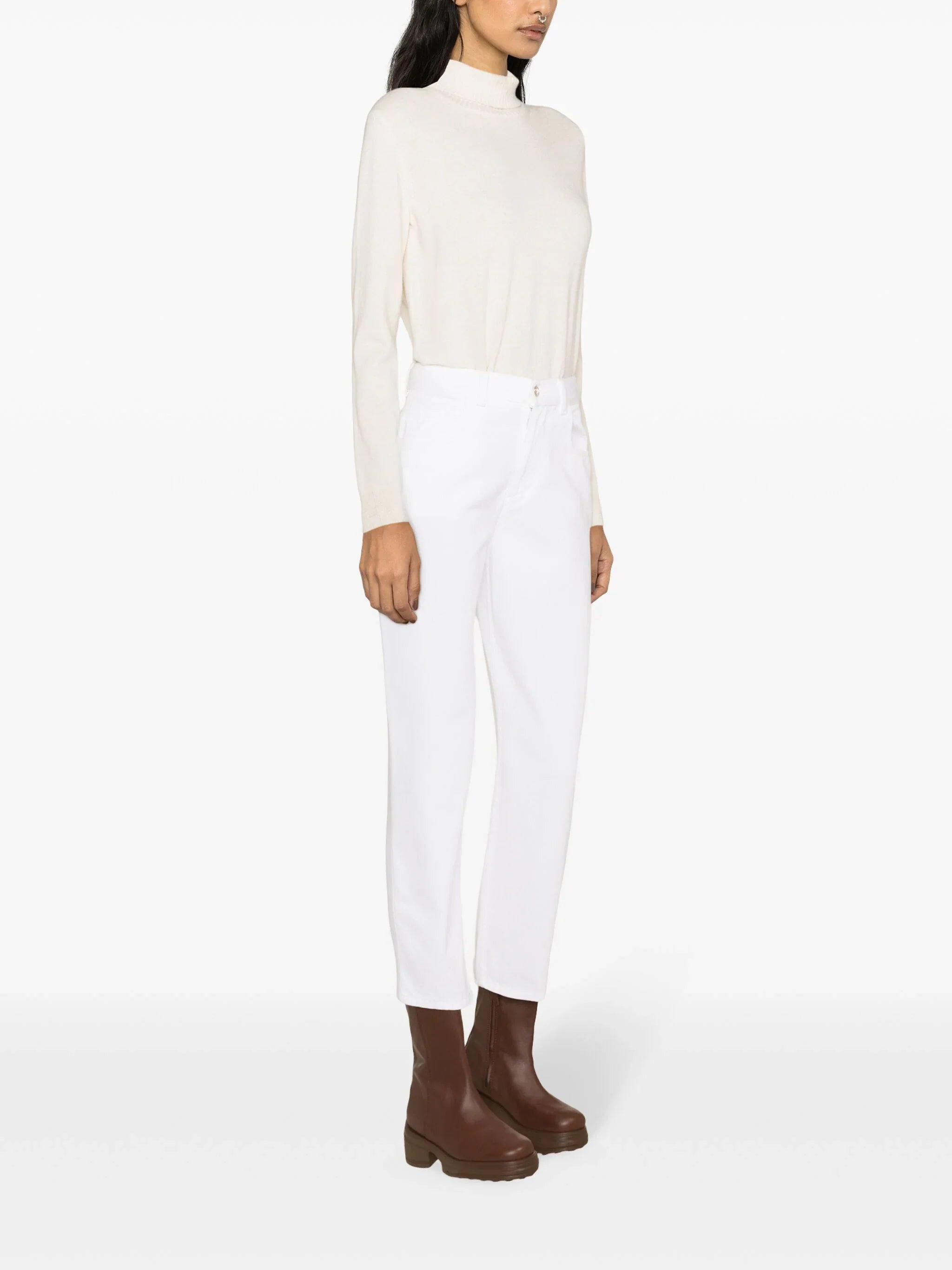MONCLER WOMEN High Rise Cropped Jeans White