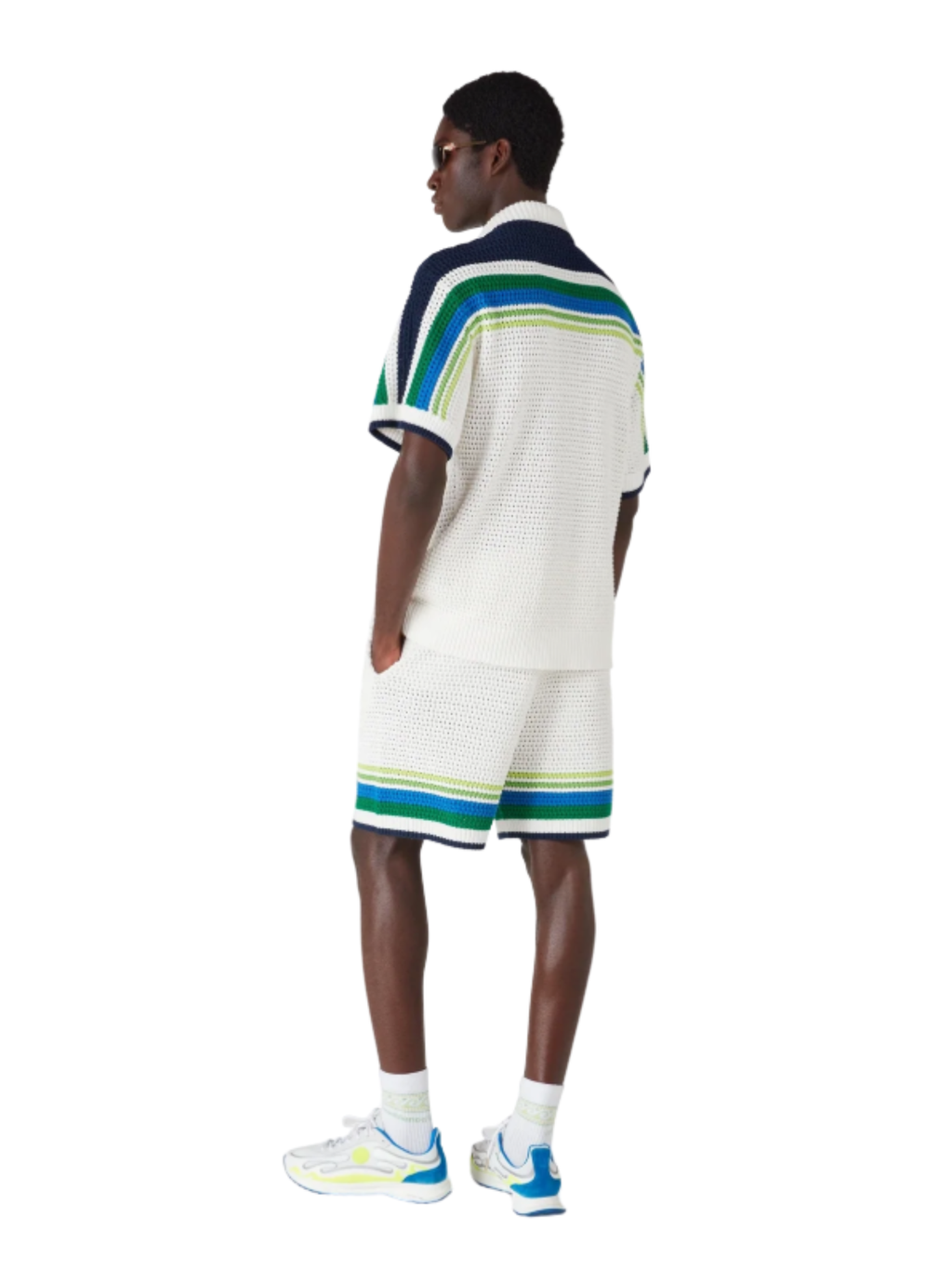 CASABLANCA Stripe Short Sleeve Knitted Shirt White