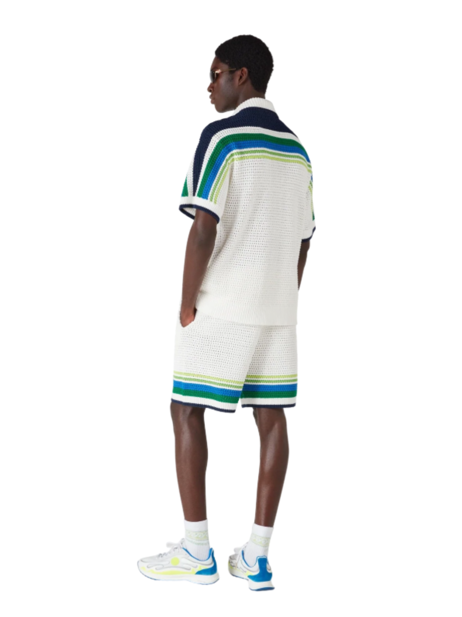 CASABLANCA Stripe Short Sleeve Knitted Shirt White