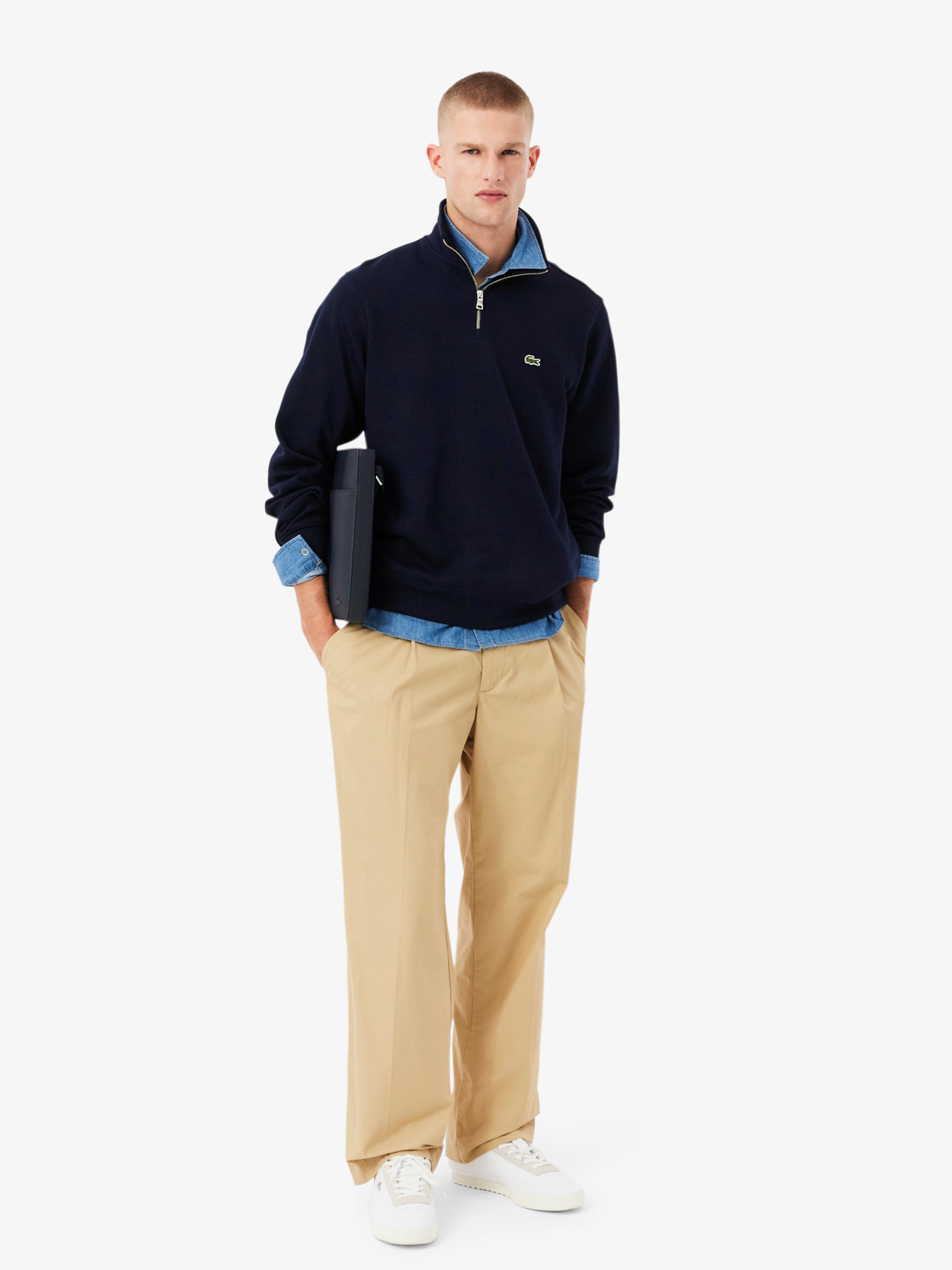 LACOSTE Zip-Up High Neck Interlock Sweatshirt Midnight Blue