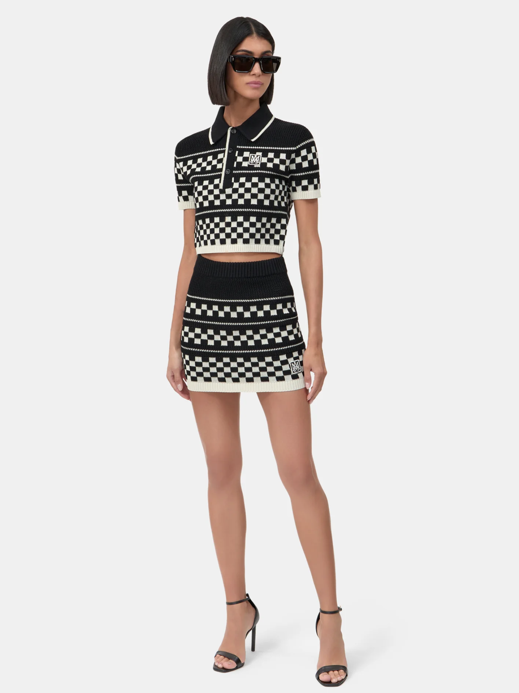AMIRI WOMEN Checkered Mesh Skirt Black