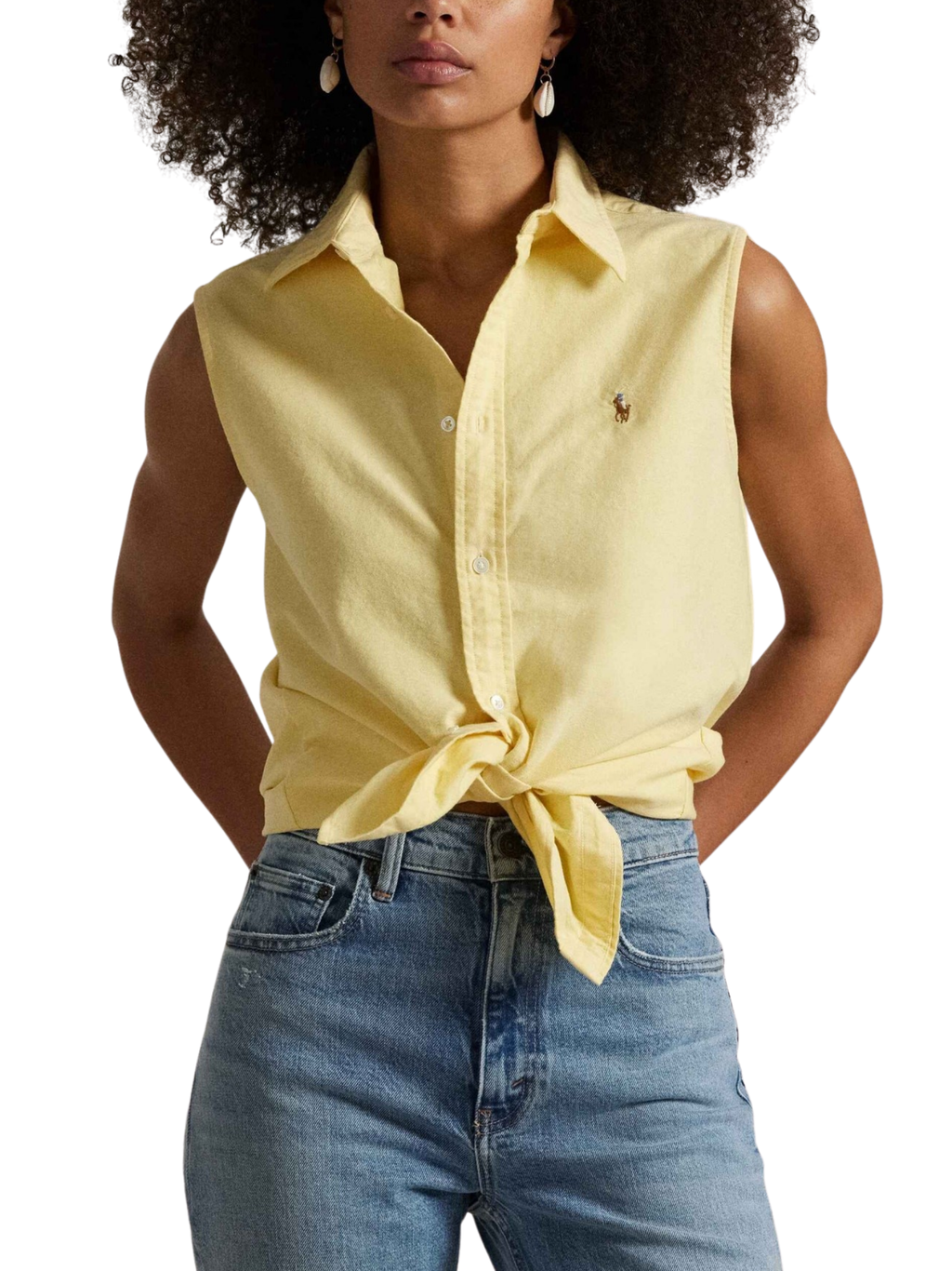 RALPH LAUREN WOMEN Cotton Oxford Sleeveless Shirt Yellow