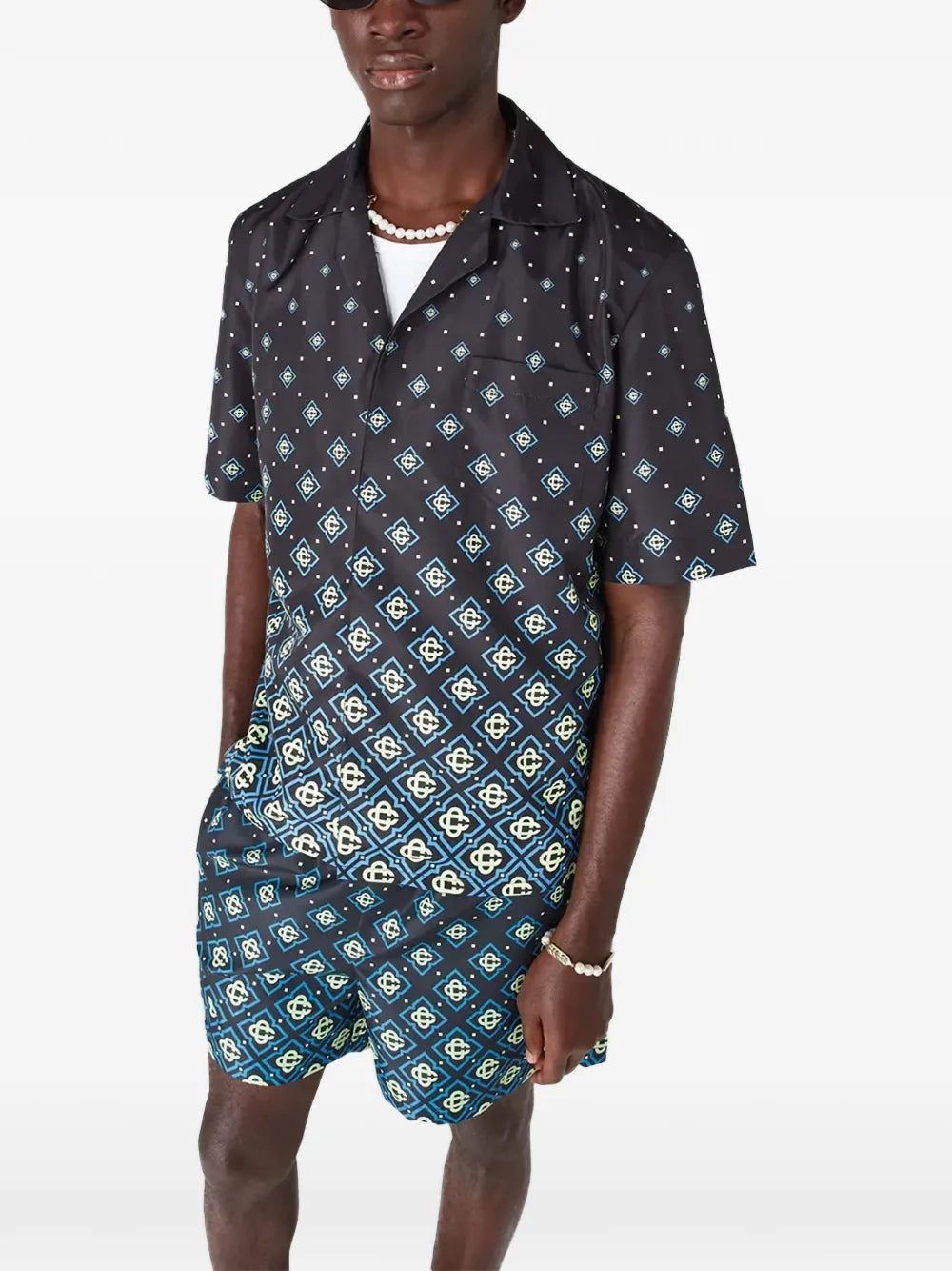 CASABLANCA Degrade Monogram Short Sleeve Swimwear Black