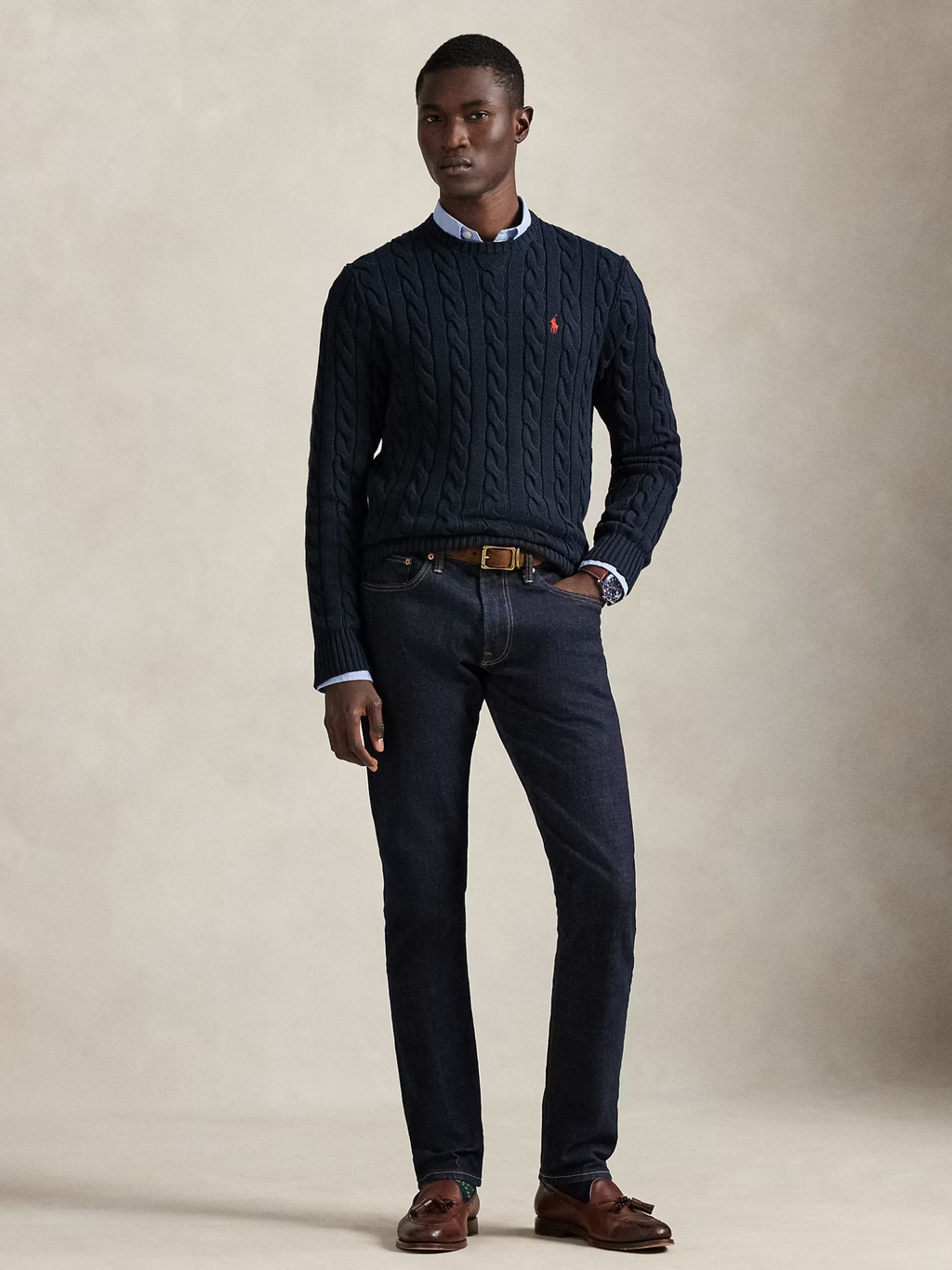 RALPH LAUREN Cable-Knit Cotton Jumper Hunter Navy