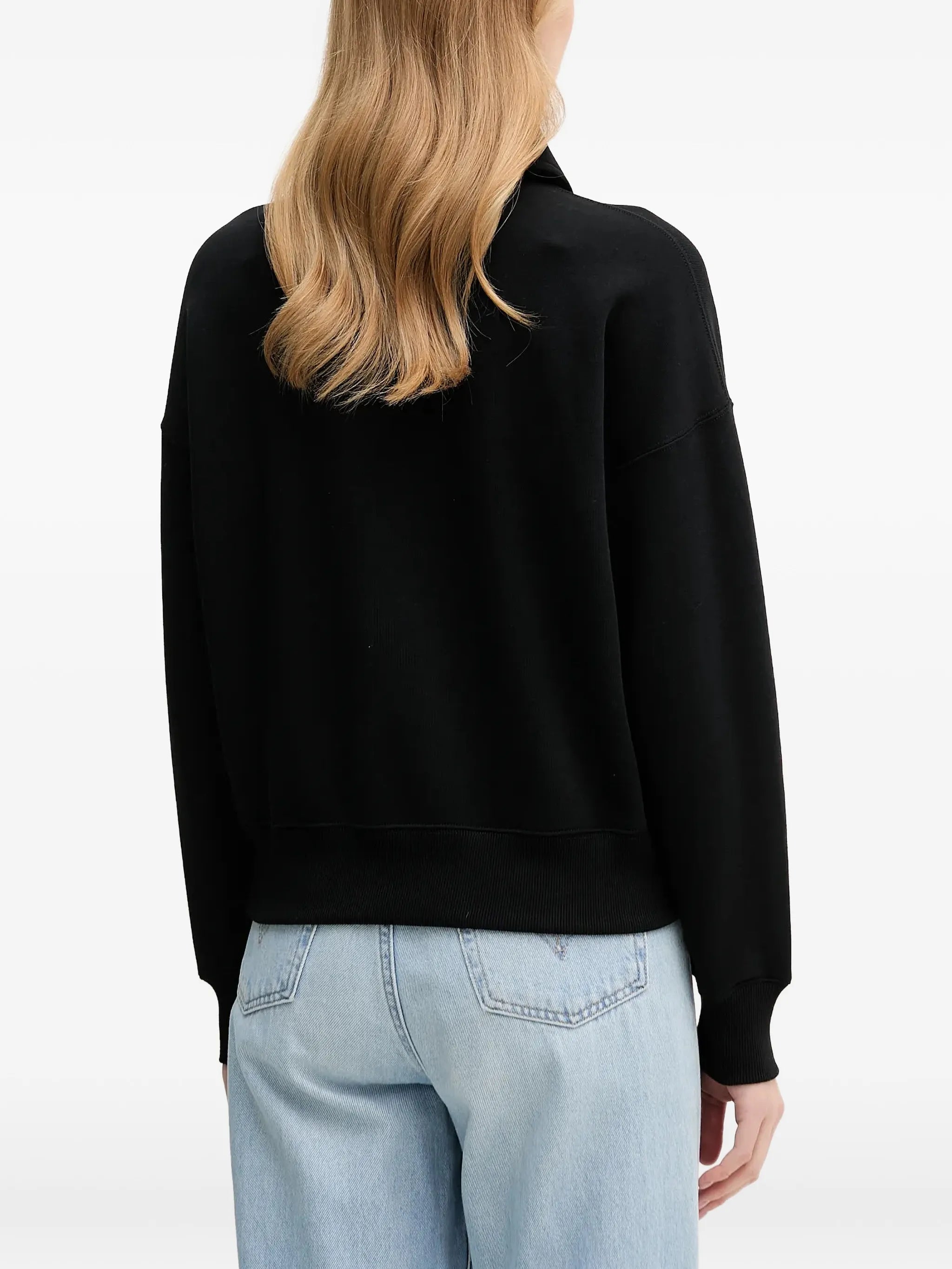 RALPH LAUREN WOMEN Knit Half Zip Sweatshirt Black