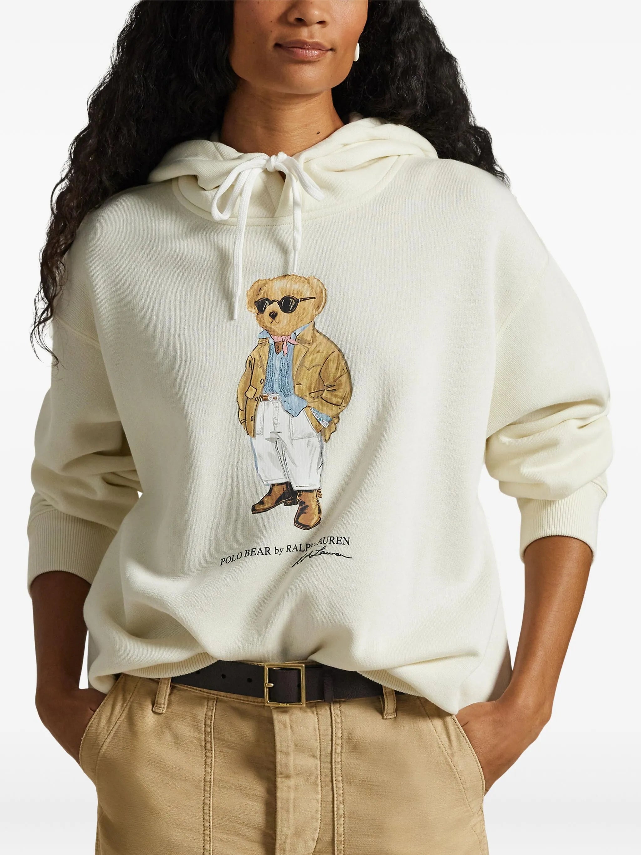 RALPH LAUREN WOMEN Polo Bear Fleece Hoodie Parchment Cream