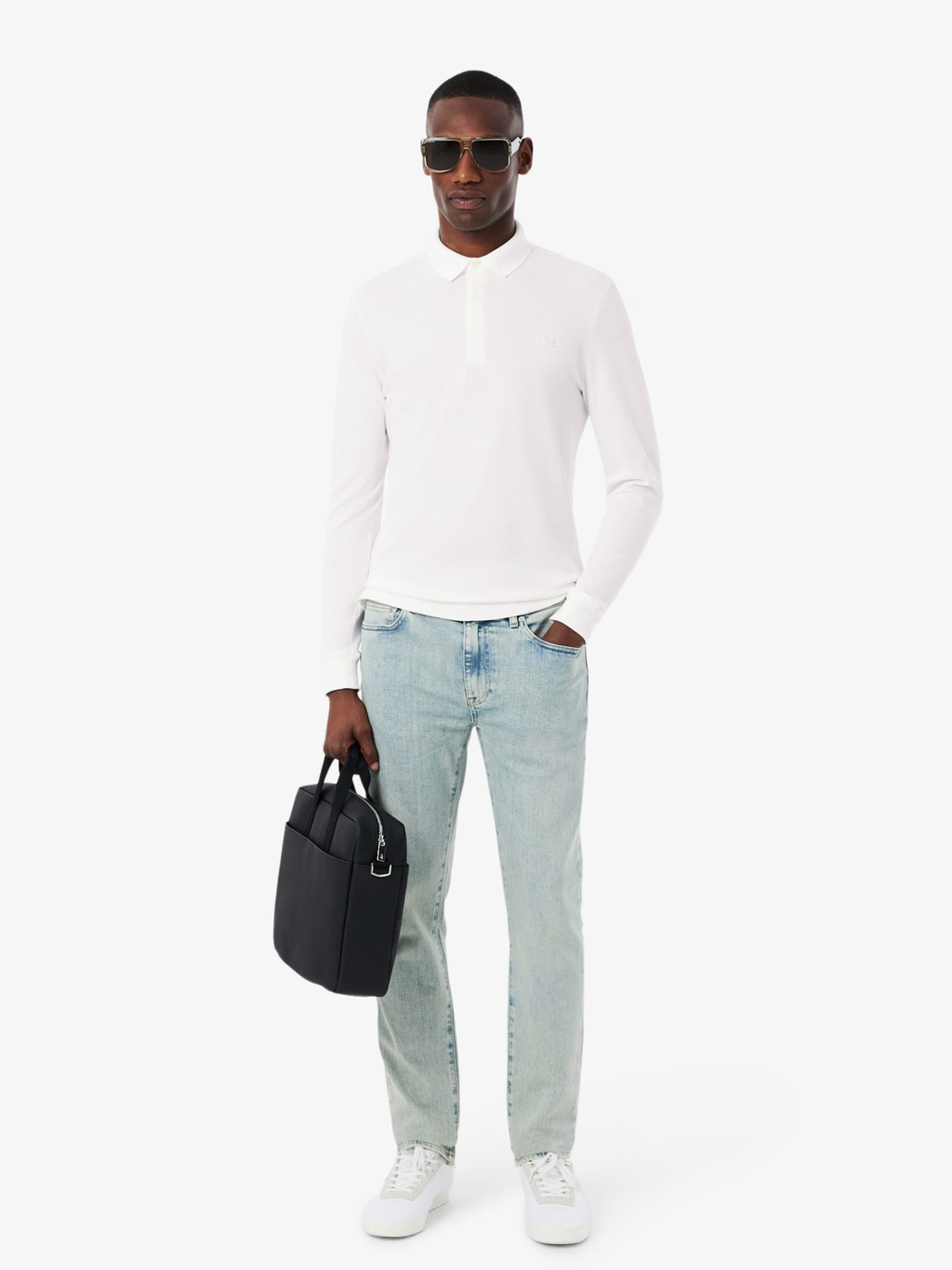 LACOSTE Regular Fit Paris Stretch Piqué Polo Shirt White