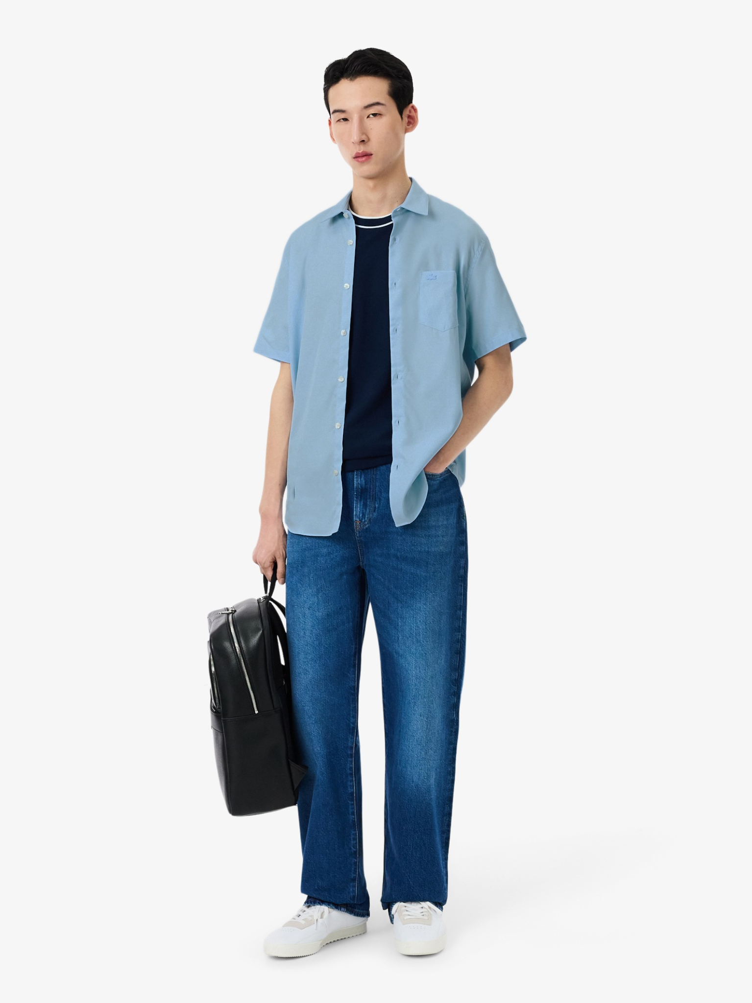LACOSTE Regular Fit Short Sleeved Cotton Shirt Pale Blue