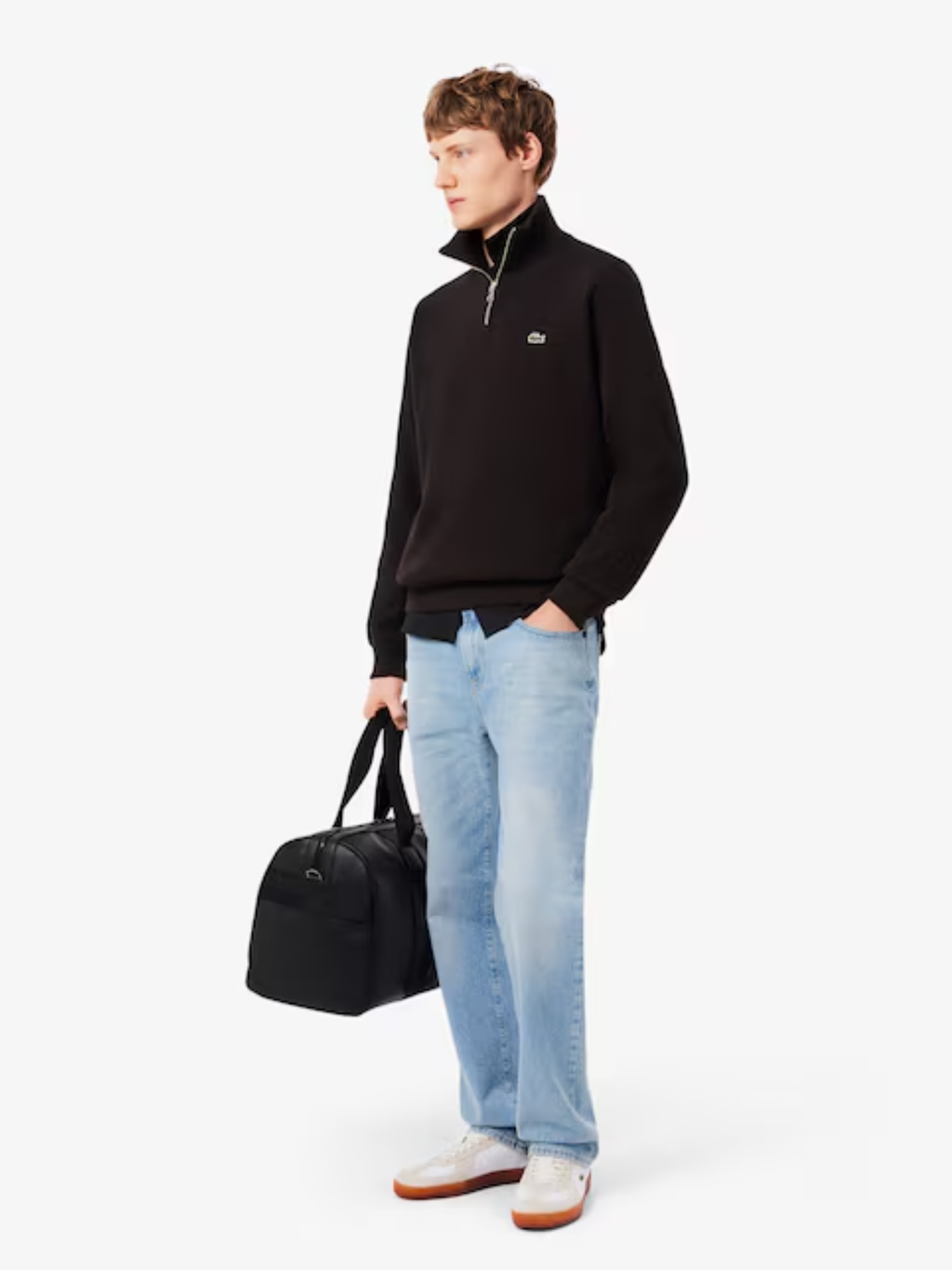LACOSTE Zip-Up High Neck Interlock Sweatshirt Brown