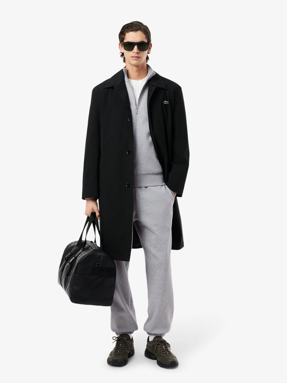 LACOSTE Zip-Up High Neck Fleece Sweatshirt Grey