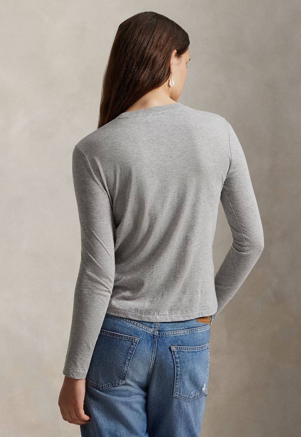 RALPH LAUREN WOMENS Classic Fit Jersey Long-Sleeve Tee Cobblestone Heather