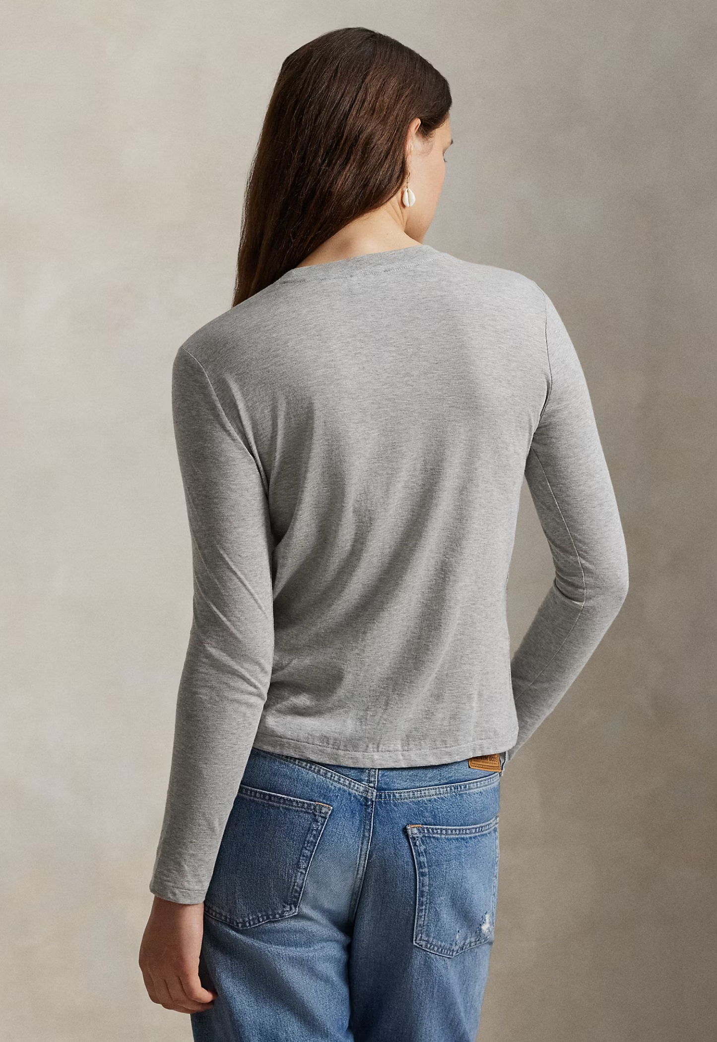 RALPH LAUREN WOMENS Classic Fit Jersey Long-Sleeve Tee Cobblestone Heather