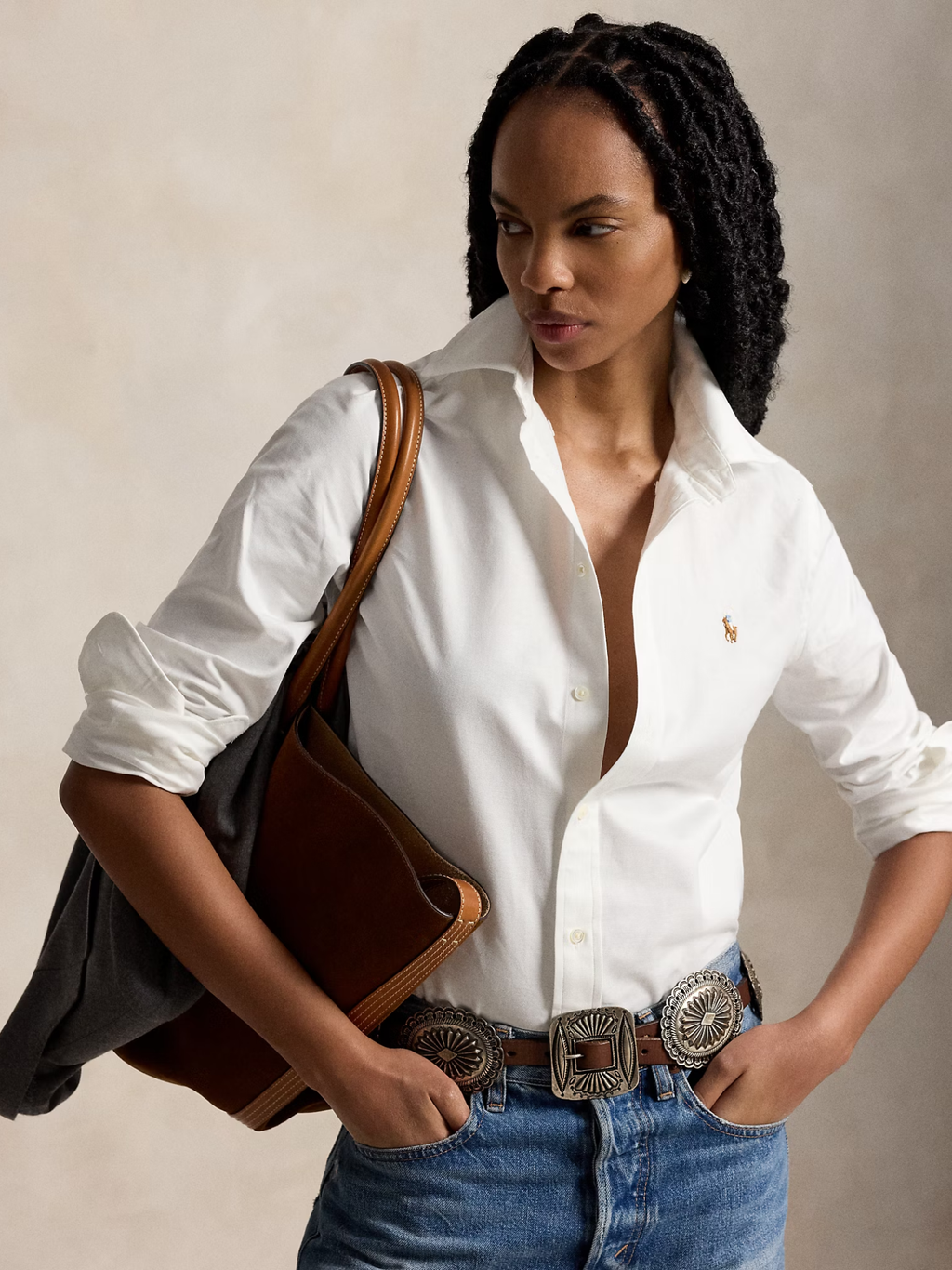 RALPH LAUREN WOMEN The Iconic Stretch Slim Fit Oxford Shirt White