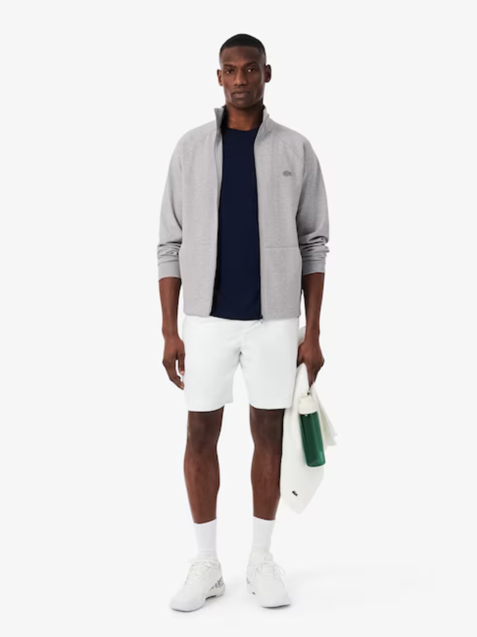 LACOSTE Double Face Jersey Zipped Sweatshirt Light Grey
