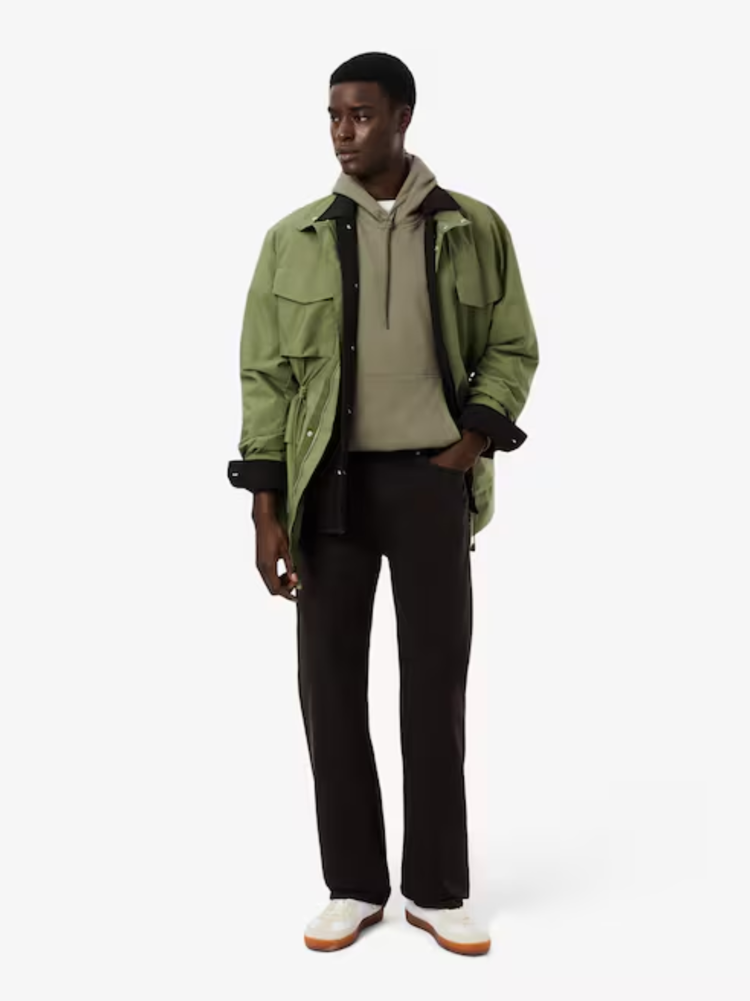 LACOSTE Logo Stripe Zipped Hoodie Khaki Green