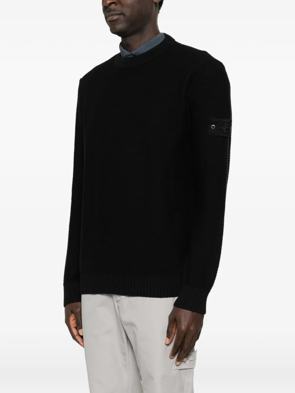 STONE ISLAND Ribbed Crewneck Sweater Black