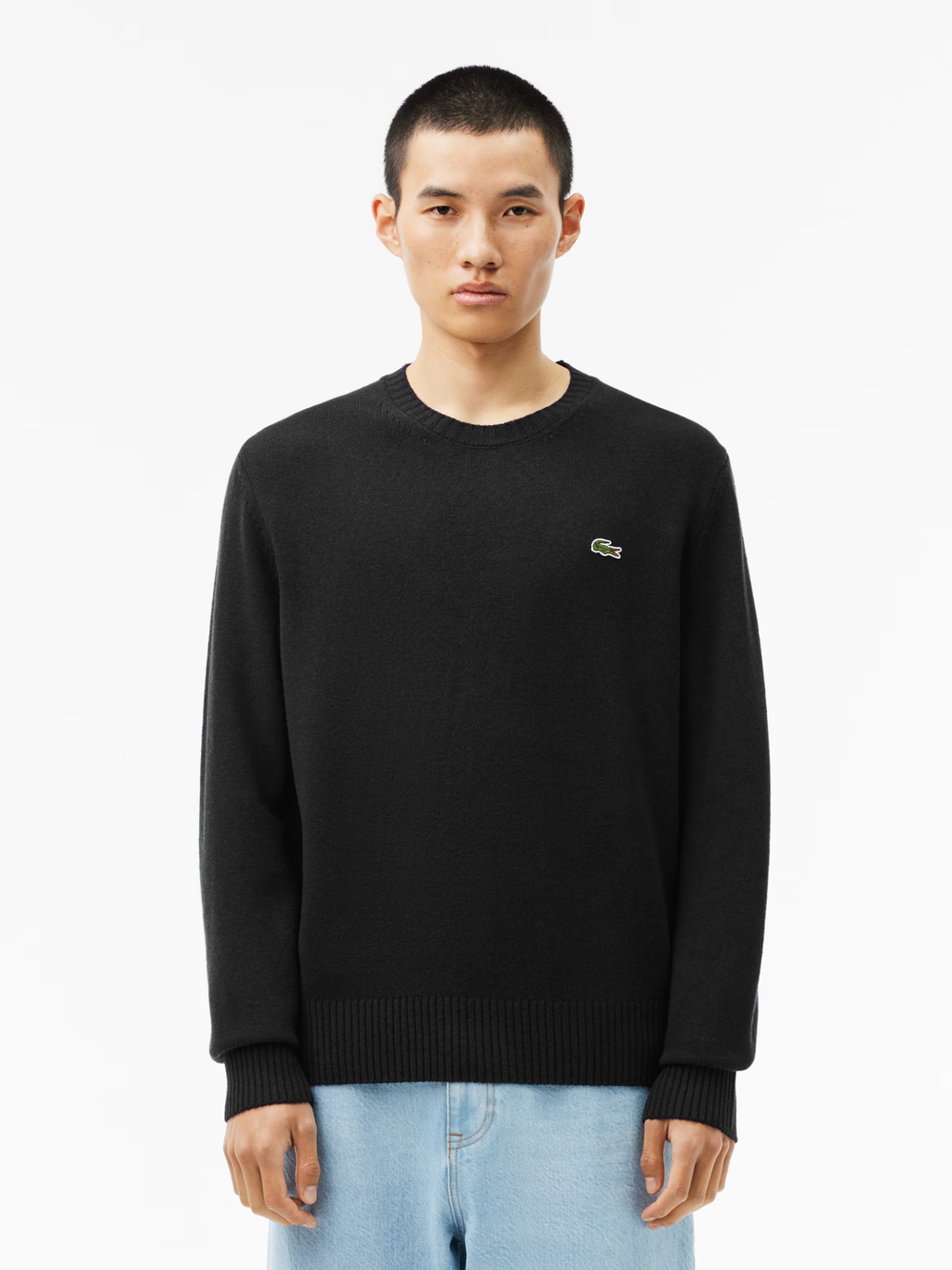 LACOSTE Carded Wool Crew Neck Sweater Black