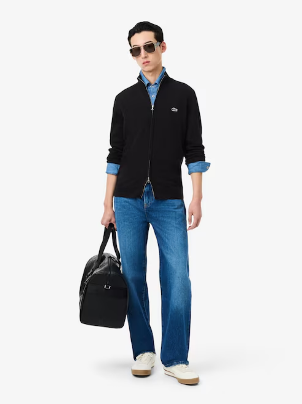 LACOSTE Zipped High Neck Cotton Sweater Black