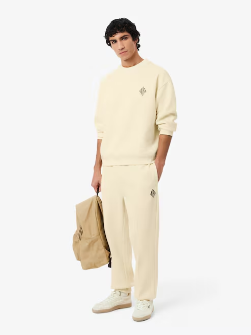 LACOSTE Double Face Piqué Badge Sweatshirt Lemon Beige