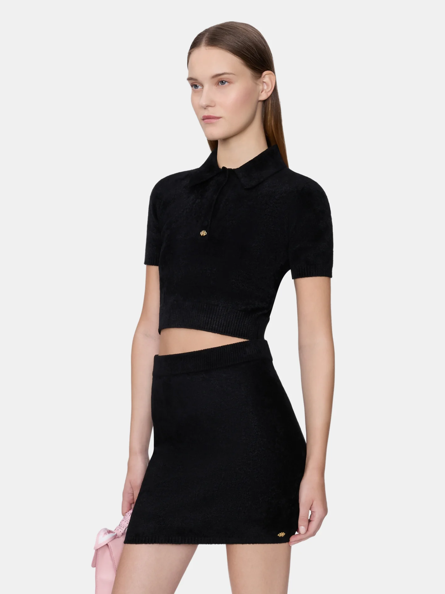 AMIRI WOMEN Velvet Polo Shirt Black