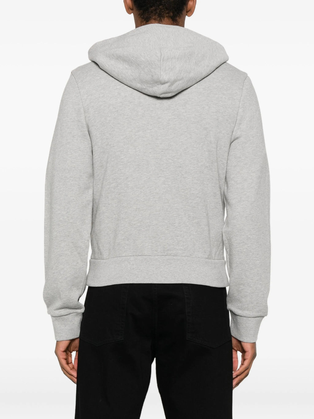 MONCLER Textured Logo Patch Zip-Up Hoodie Grey