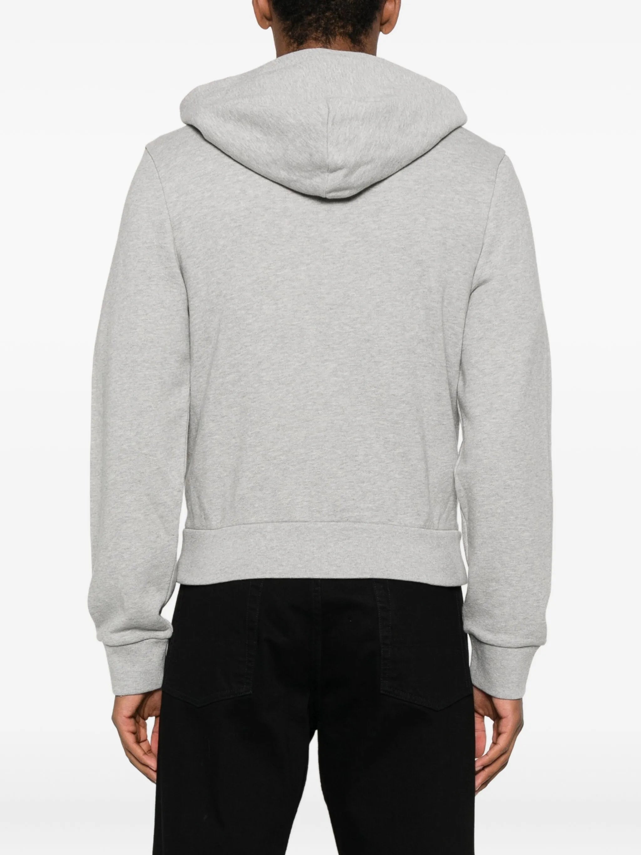 MONCLER Textured Logo Patch Zip-Up Hoodie Grey