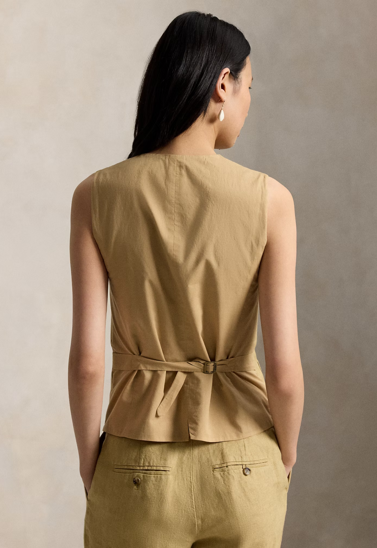 RALPH LAUREN WOMENS Buttoned Délavé Linen Waistcoat Classic Camel