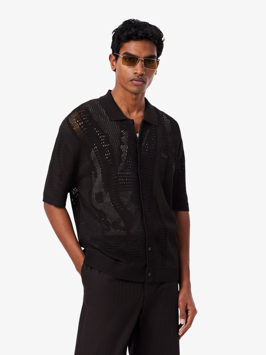 LACOSTE Lacy Knit Crocodile Shirt Brown