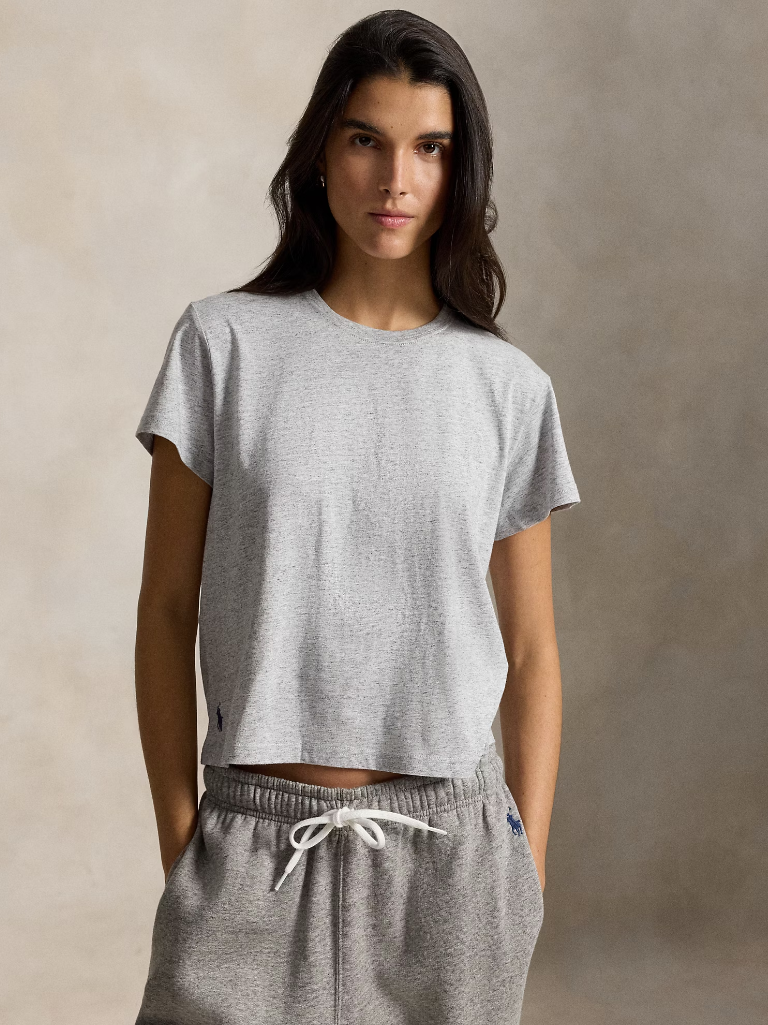 RALPH LAUREN WOMEN Classic Shrunken Fit Jersey T-Shirt Cobblestone Heather