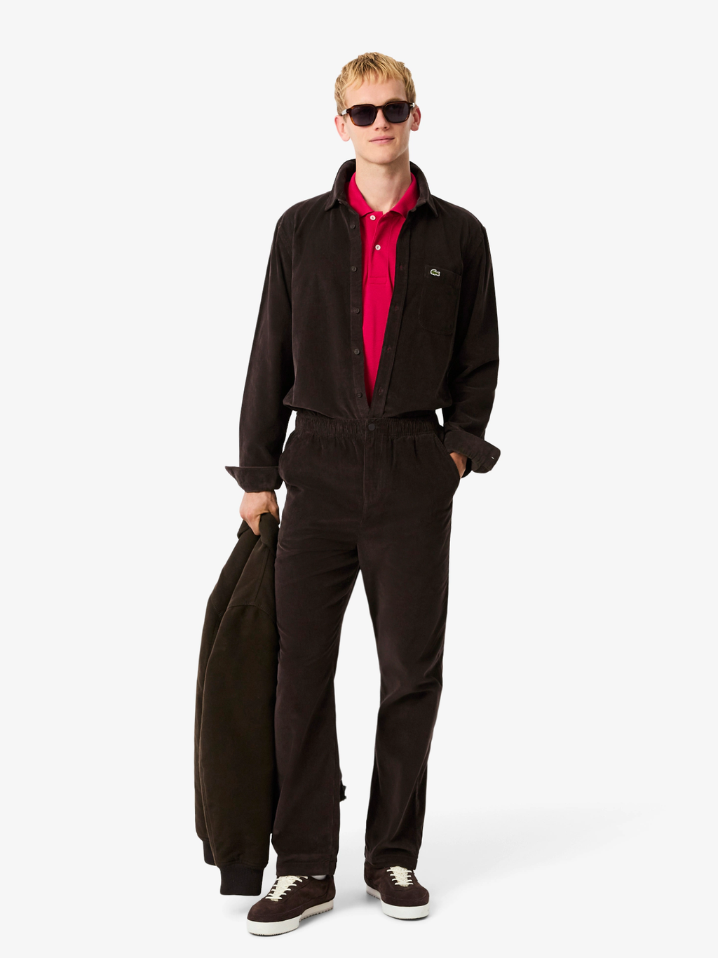 LACOSTE Regular Fit Velour Shirt Brown