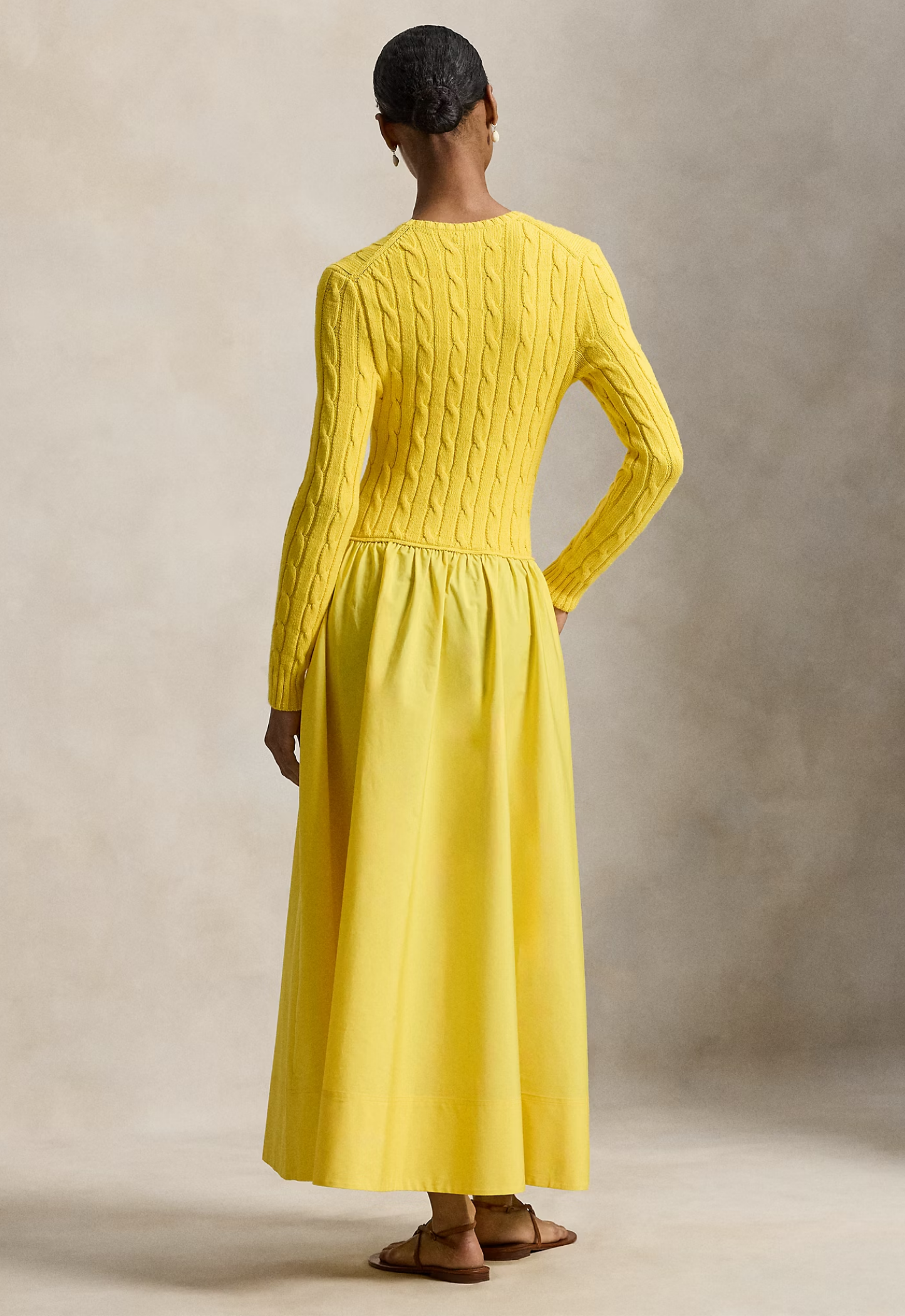 RALPH LAUREN WOMENS Cable-Knit Bodice Cotton Dress Coastal Yellow